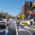 LAWRENCE AVENUE EAST OF WESTERN AVENUE WILL INCLUDE CURB EXTENSIONS WITH BIOSWALES AND PEDESTRIAN REFUGES. (COURTESY CDOT)